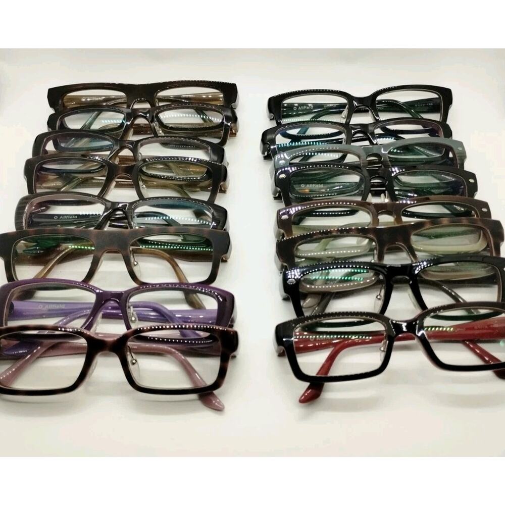 Lot of 16 Eyeglass Frames - Allfield - Rectangle Shaped - Black Brown Purple